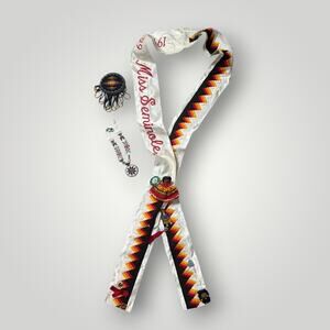 VTGSeminole Tribe Sash Set Miss Seminole 1998-1999 Patchwork Beaded Necklace Lot